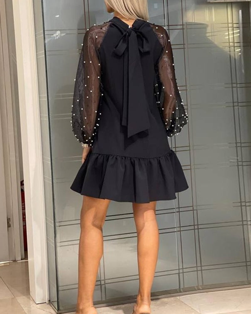 Ensfarget Langermet Kjole Med Bånd