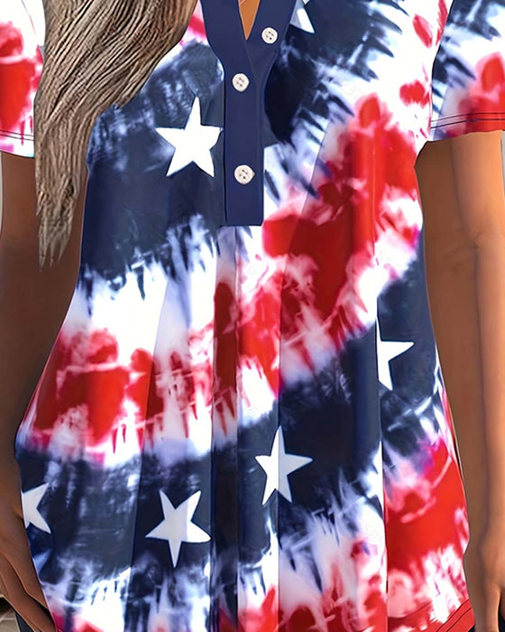 Bluser Tie-Dye Henley Kortermet
