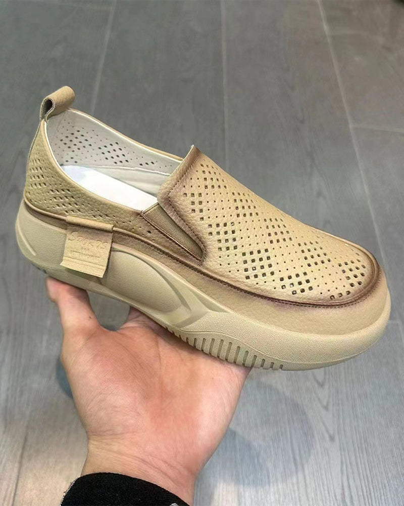 Sko Tykksålede Dame Uthullete Loafers Rund Tå Hette