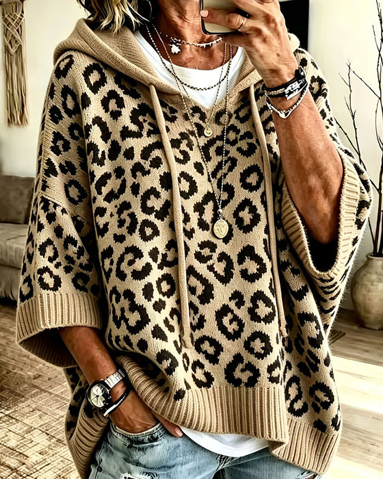 Hoodie Leopardmønster Mellomerme Lomme