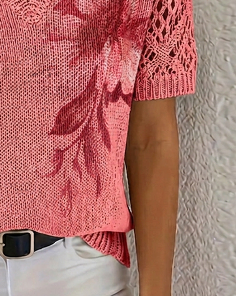 Pullover V-Hals Strikket Blomstret