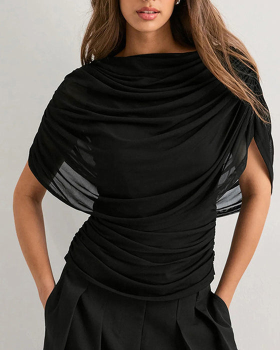 Bluse Mesh Skjerf Hals Drapert Slim Fit