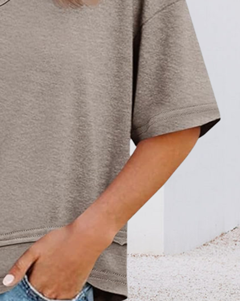 Bluse Ensfarget V-Utringning Lappeteppe Kant