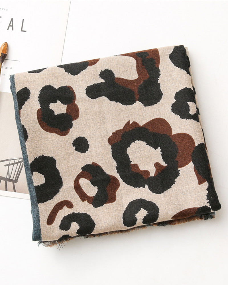 Dame Skjerf Leopard Lappeteppe Trykk Frynser Sjal