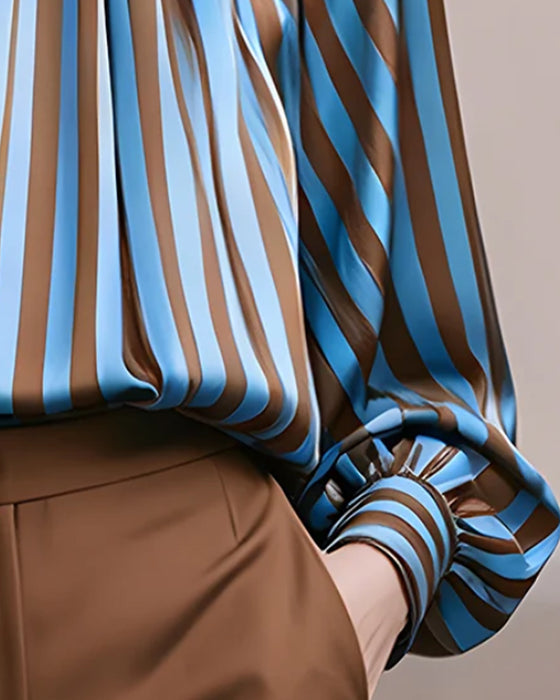 Bluse Stripe Rynket Turtleneck