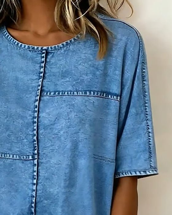 Topp Nedslitt Denim Kort Erme