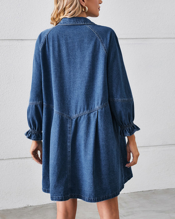 Langermet Lappeteppe Denim Kjole