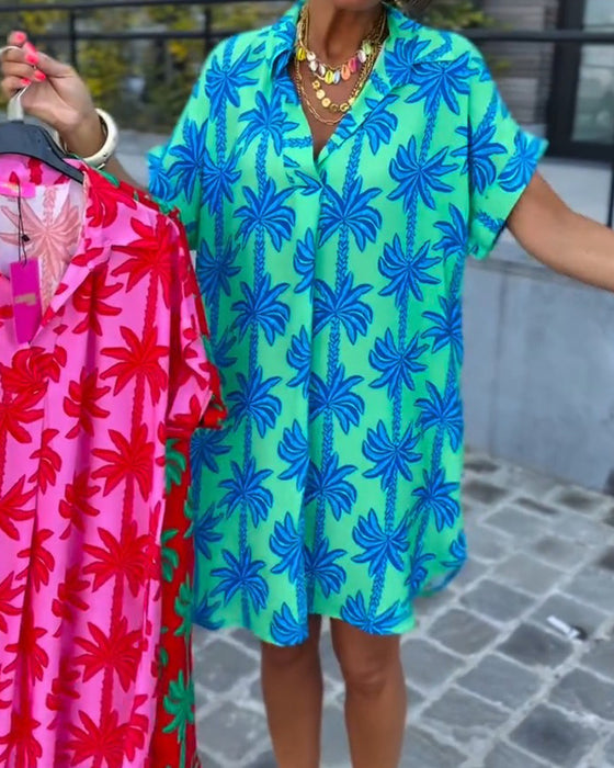 Kjole Slag Krage Palme Tre Trykk