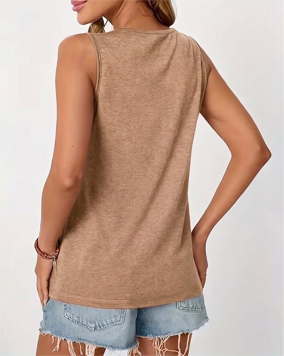 Tanktop Ensfarget U-Hals Plissert