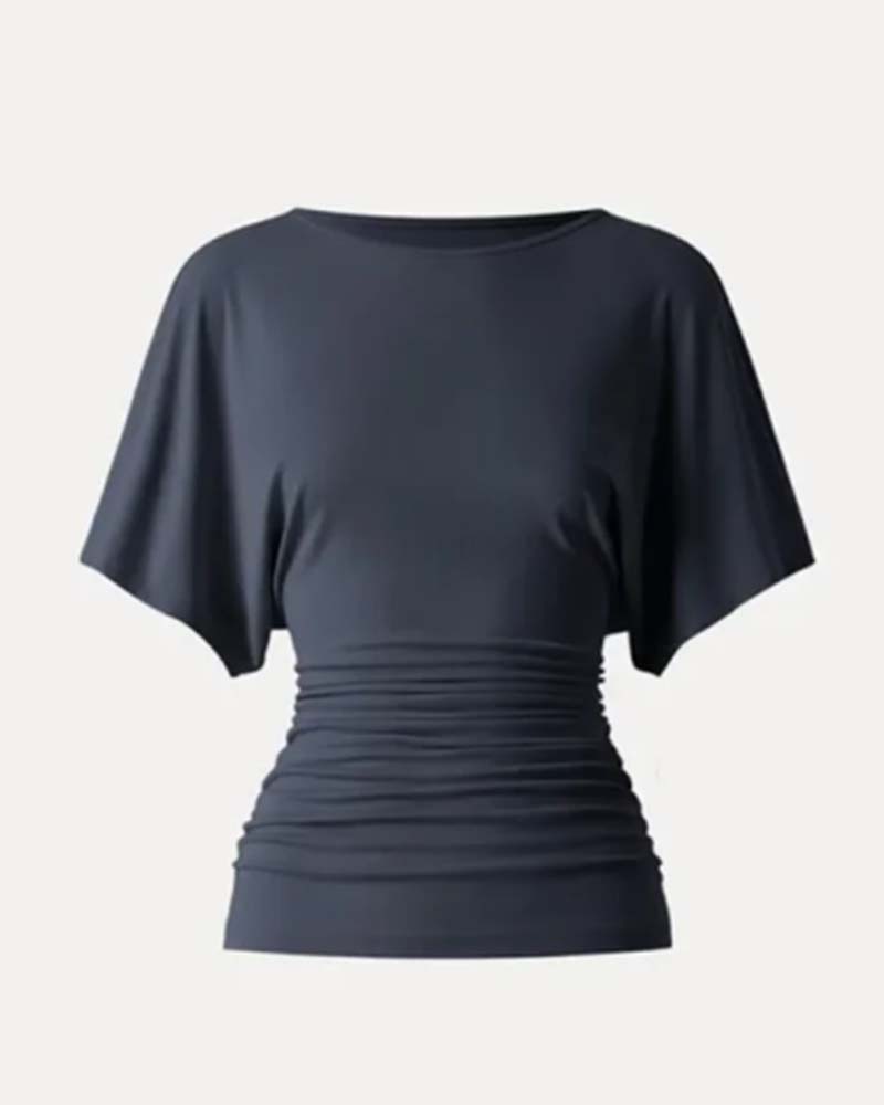 Bluse Casual Solid Plissert Kort Erme