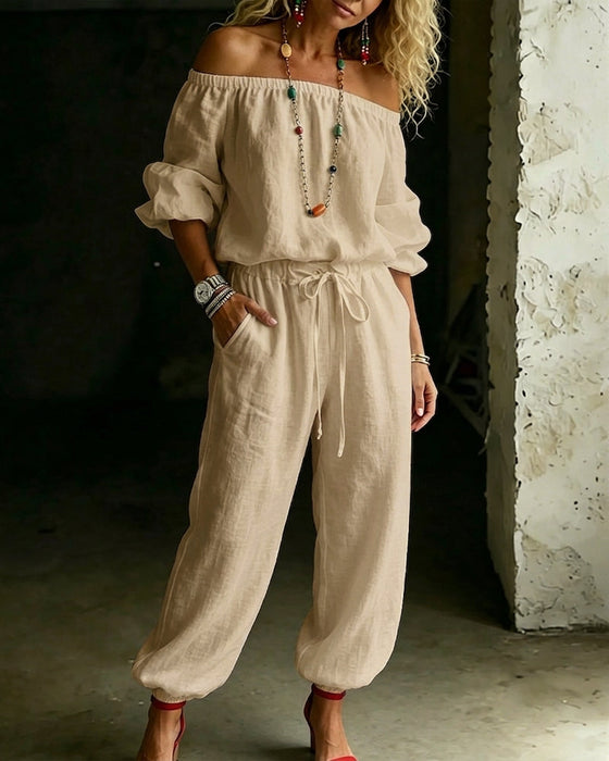 Jumpsuit Off-Shoulder Knyt Midje Innsnørt Midje