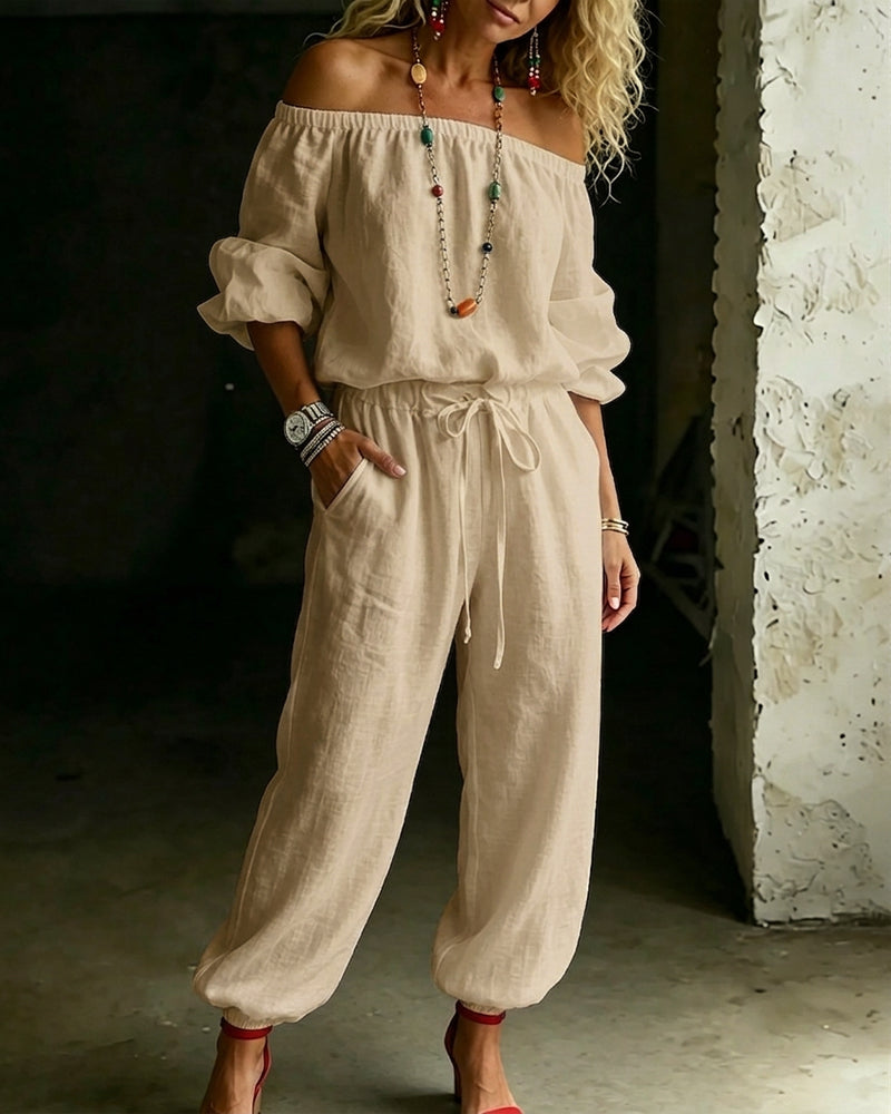 Jumpsuit Off-Shoulder Knyt Midje Innsnørt Midje