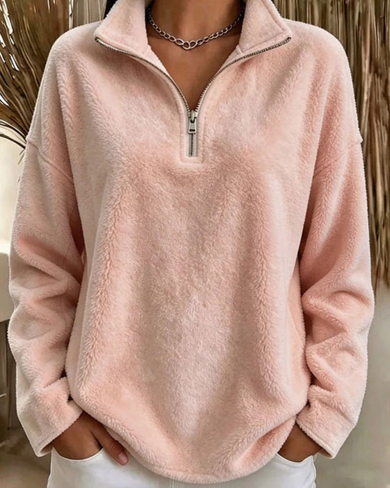 Sweatshirt Glidelås Liten Stående Krage Pullover