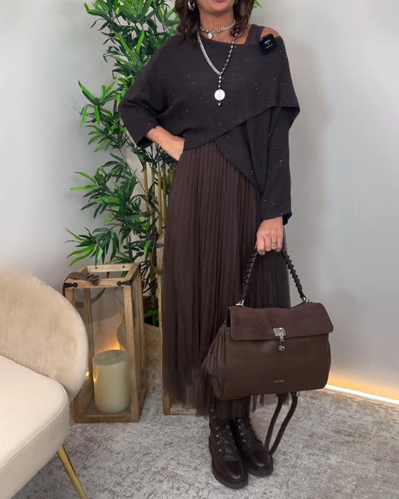 Set Med Elegant Stil, Asymmetrisk Genser Og Spetsrok