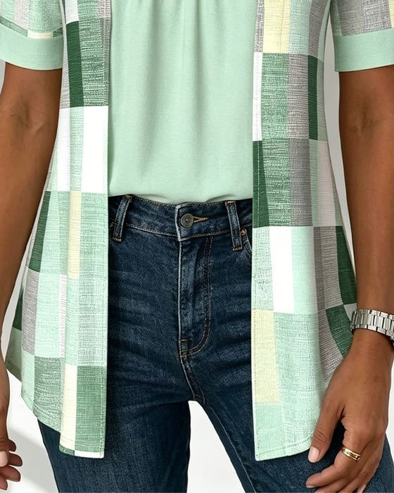 T-Shirt Fake Todelt Geometrisk Print