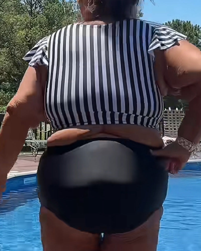 Bikini Stripet Fladdererme U-Hals