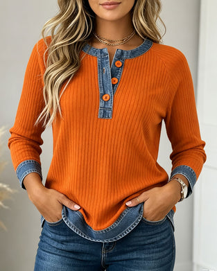 Topp Knapper Rund Hals Ermhull Denim Lappverk
