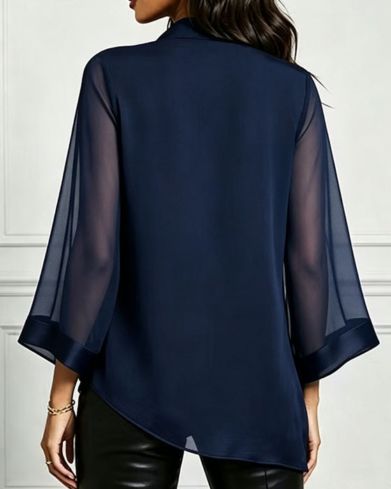 Bluse Cowl Neck Uregelmessig Solid Sheer