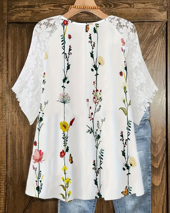 T-Skjorte Blonde Lappeteppe Blomstermønster