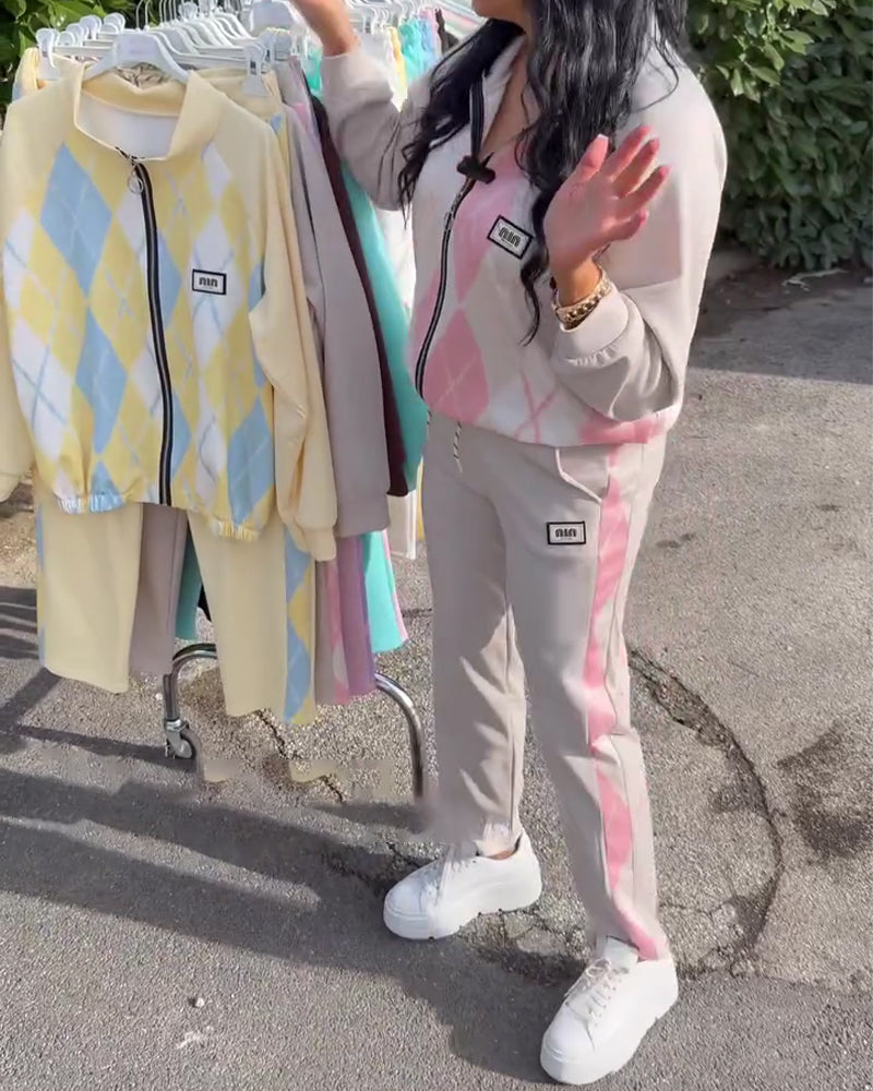 Todelt Sett Rutete Glidelåstopp Og Bukse