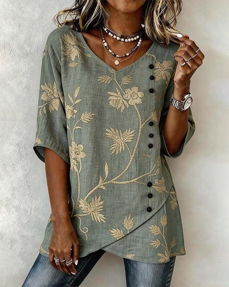 Bluse Blomstrete V-hals Casual