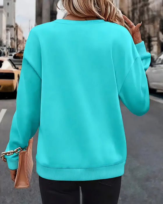 Sweatshirt Uformell Langermet Trykket Rund Hals