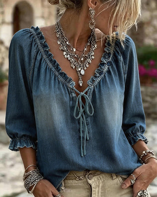 Bluser Denim V-Hals Knyte