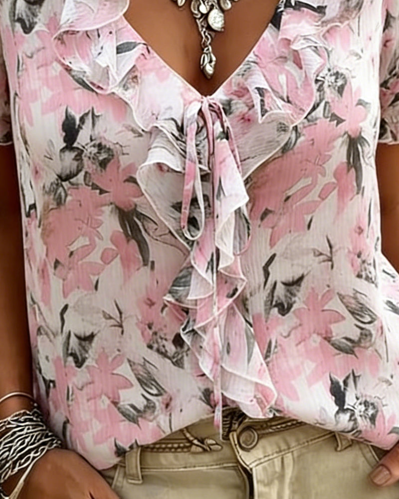 Bluse V-Hals Ruffle Boble Erme