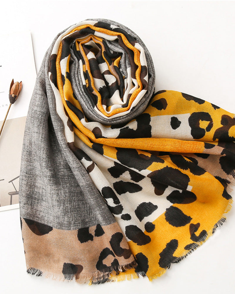 Dame Skjerf Leopard Lappeteppe Trykk Frynser Sjal