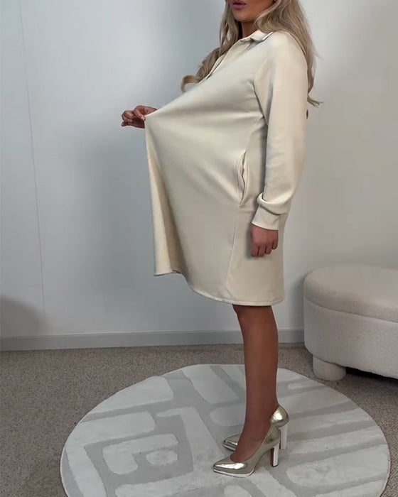 Kjole Jakkeslag V-Hals Ensfarget