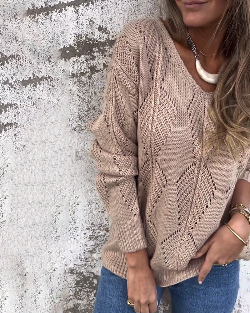 Langermet Genser Med V-Hals Og Hullmønster