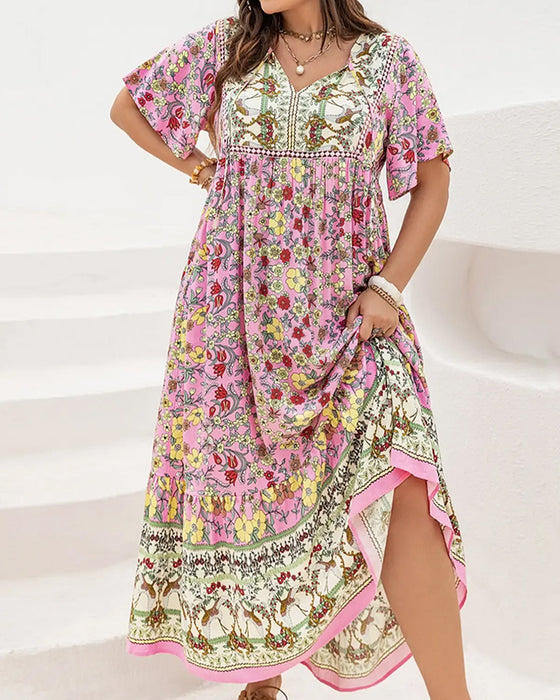 Kjole Blomstret Patchwork Etnisk