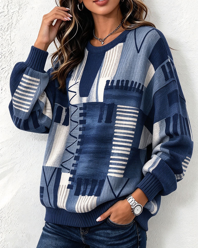 Sweatshirt Rund Hals Rutete Fargeblokk
