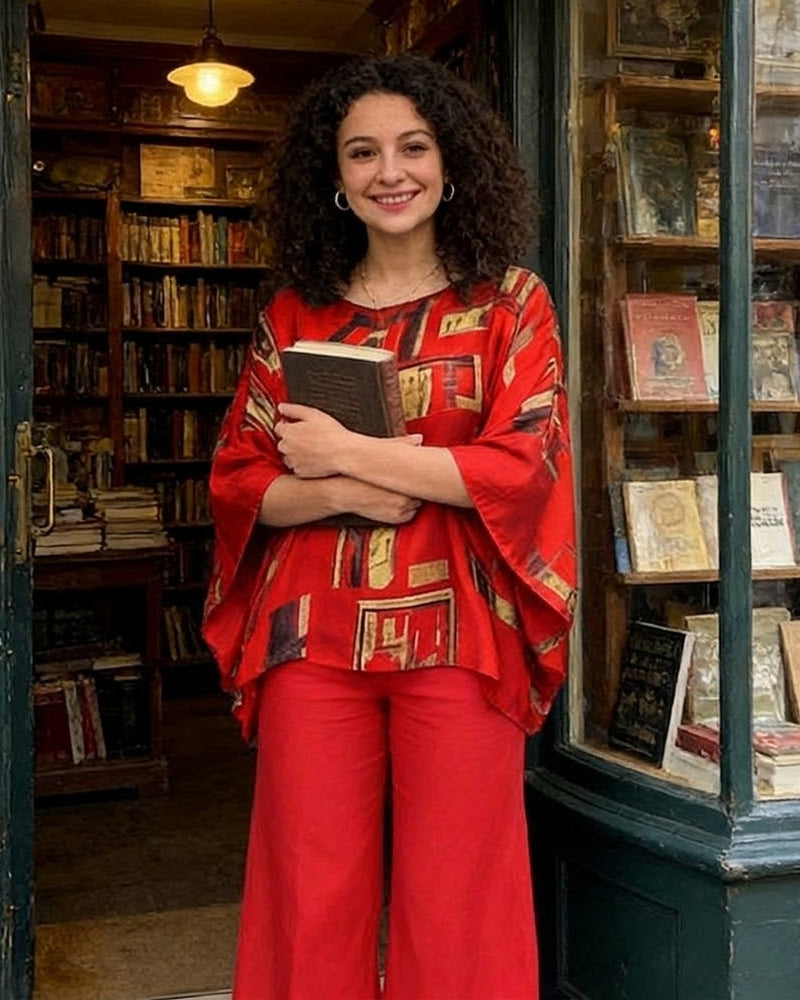 Todelt Sett Geometrisk Trykk Vide Ben Bukse