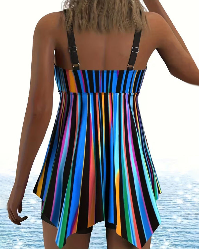 Tankini V-Hals Regnbuestripet Uregelmessig