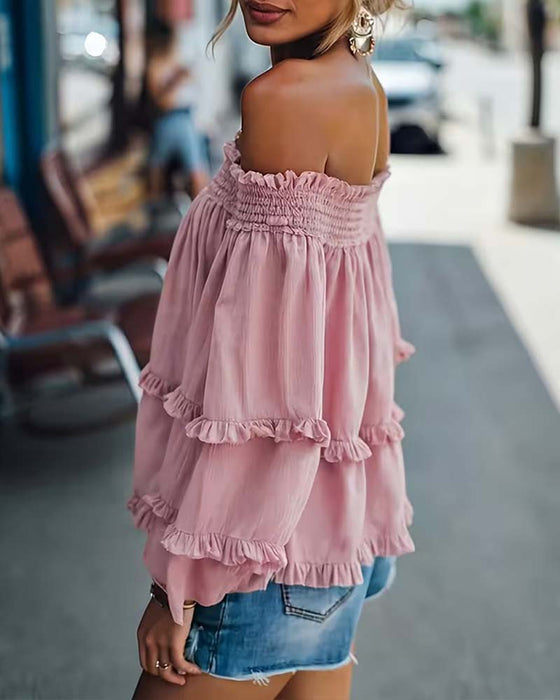 Bluse Off-Shoulder Rynket Lang Erme