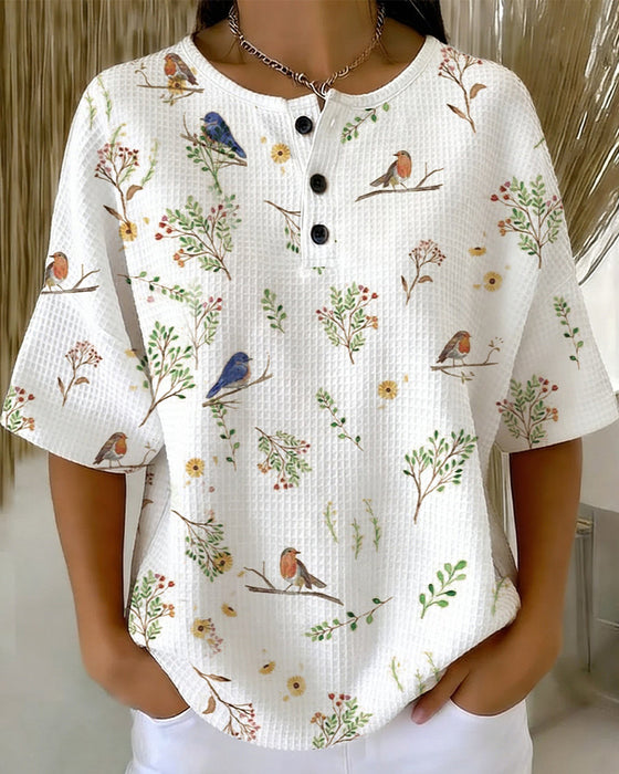 T-Shirt Rund Hals Knapp Vaffel