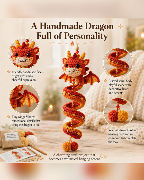 🐉 Nybegynnervennlig DIY-sett for et fortryllet drage-spiralhengende ornament | Komplett sett inkludert alle verktøy og en trinn-for-trinn-veiledning 💕