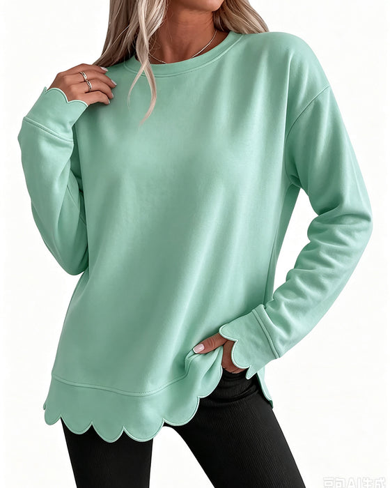 Sweatshirt Scallop Trim Avslappnet