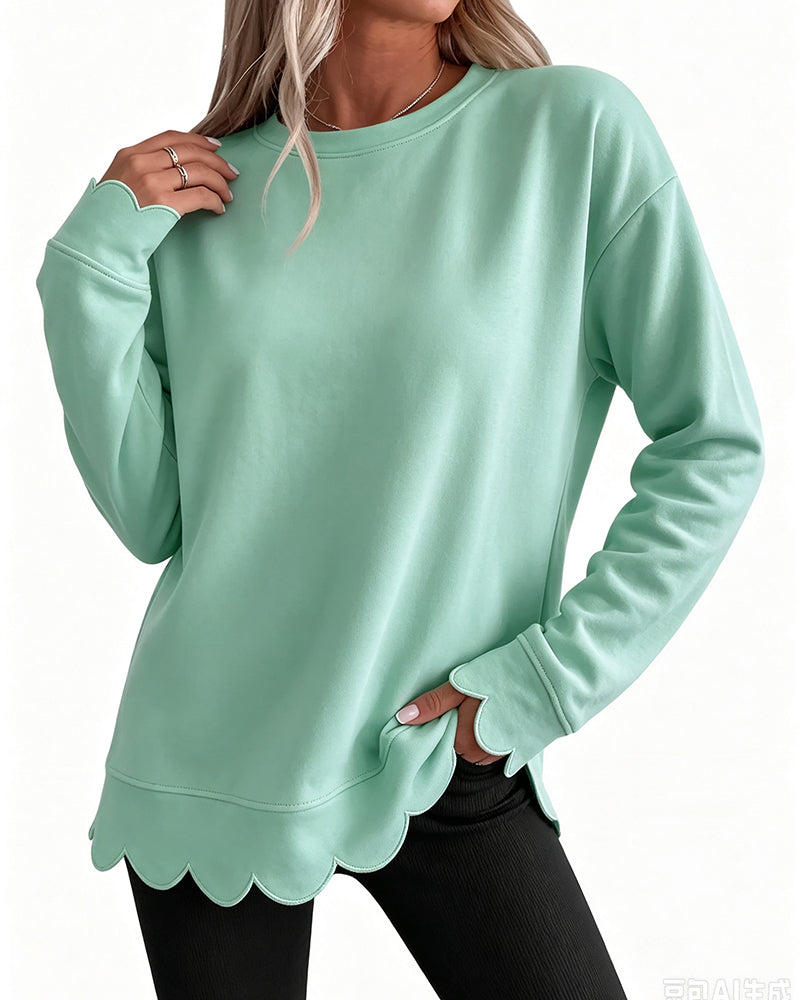 Sweatshirt Scallop Trim Avslappnet