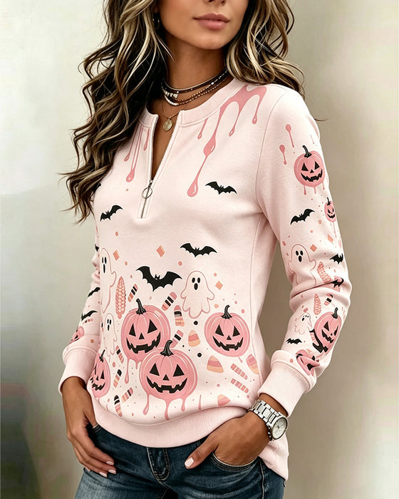 Hettergenser Glidelås Lang Erme Halloween Gresskar