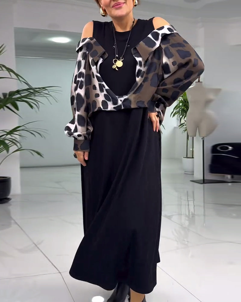 Uformell kjole med leopardmønster utenfor skulderen