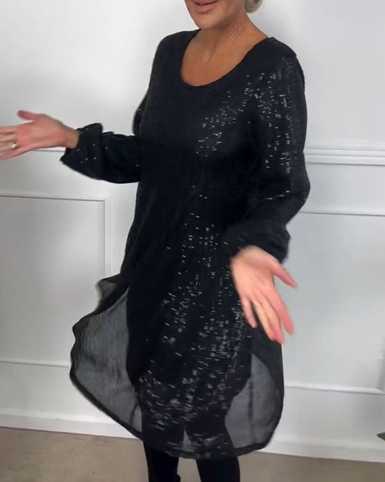 Kjole elegant lanterne ermet paljett a-linje