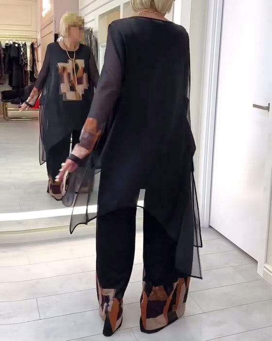 Dress Elegant Langermet Trykt Vide Ben