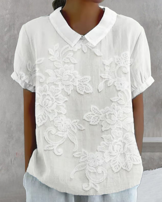 Bluse Med Krage Trykk Ensfarget