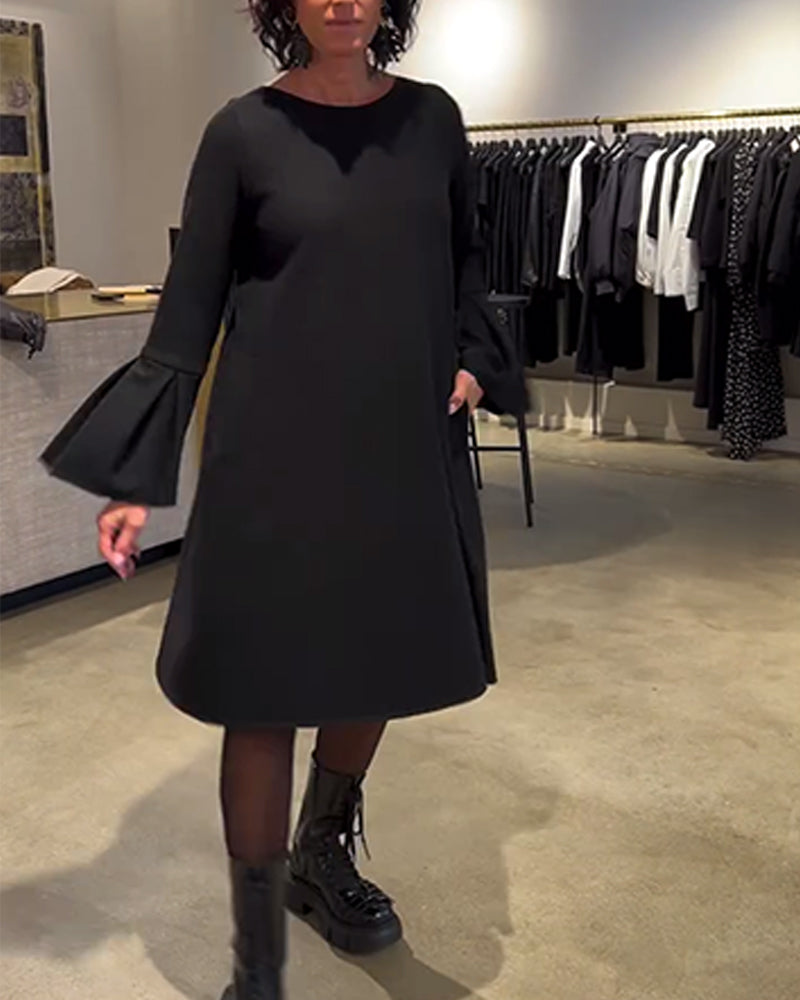 Kjole Ensfarget Flare Erm Rysjet