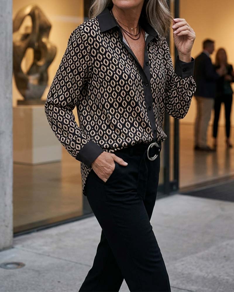 Skjorte Geometrisk Fargeblokkert Lappeteknikk