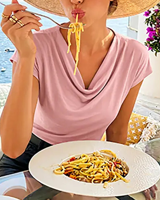T-Skjorte Drapert Cowl Neck Kortsermet