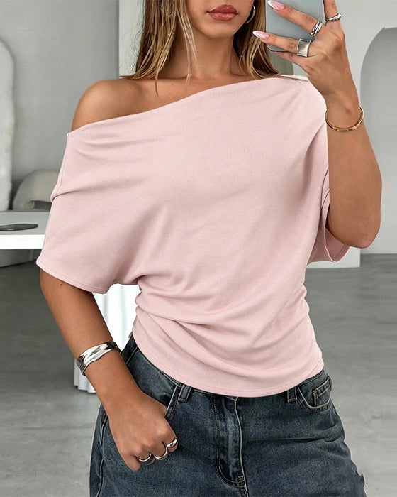 Bluse Flagermuserme Off-Shoulder Ensfarget