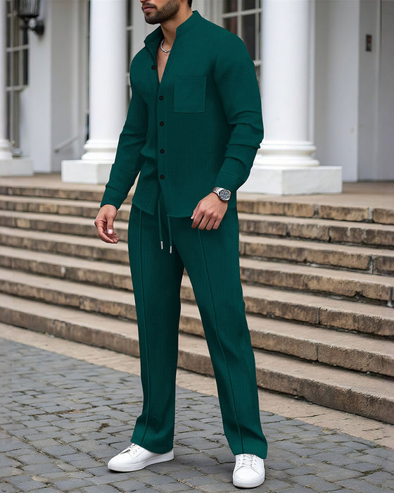 Herre Todelt Casual Vaffel Skjorte Bukse Sett